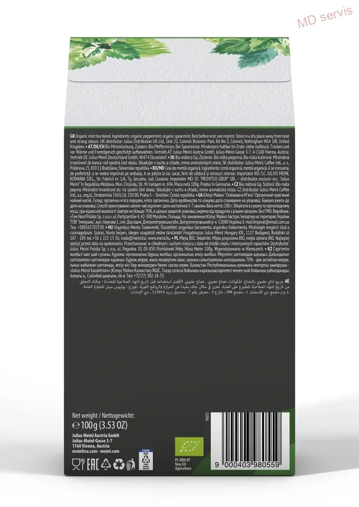 Julius Meinl Leaf Tea Bio Refreshing Mint bylinná směs 100 g